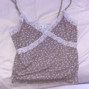 Gray and Silver Asymmetrical Lace Camisole
